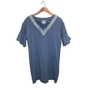 Skies Are Blue Womens V Neck Shift Dress Short Sleeve Lined Size Small‎ Blue NWT